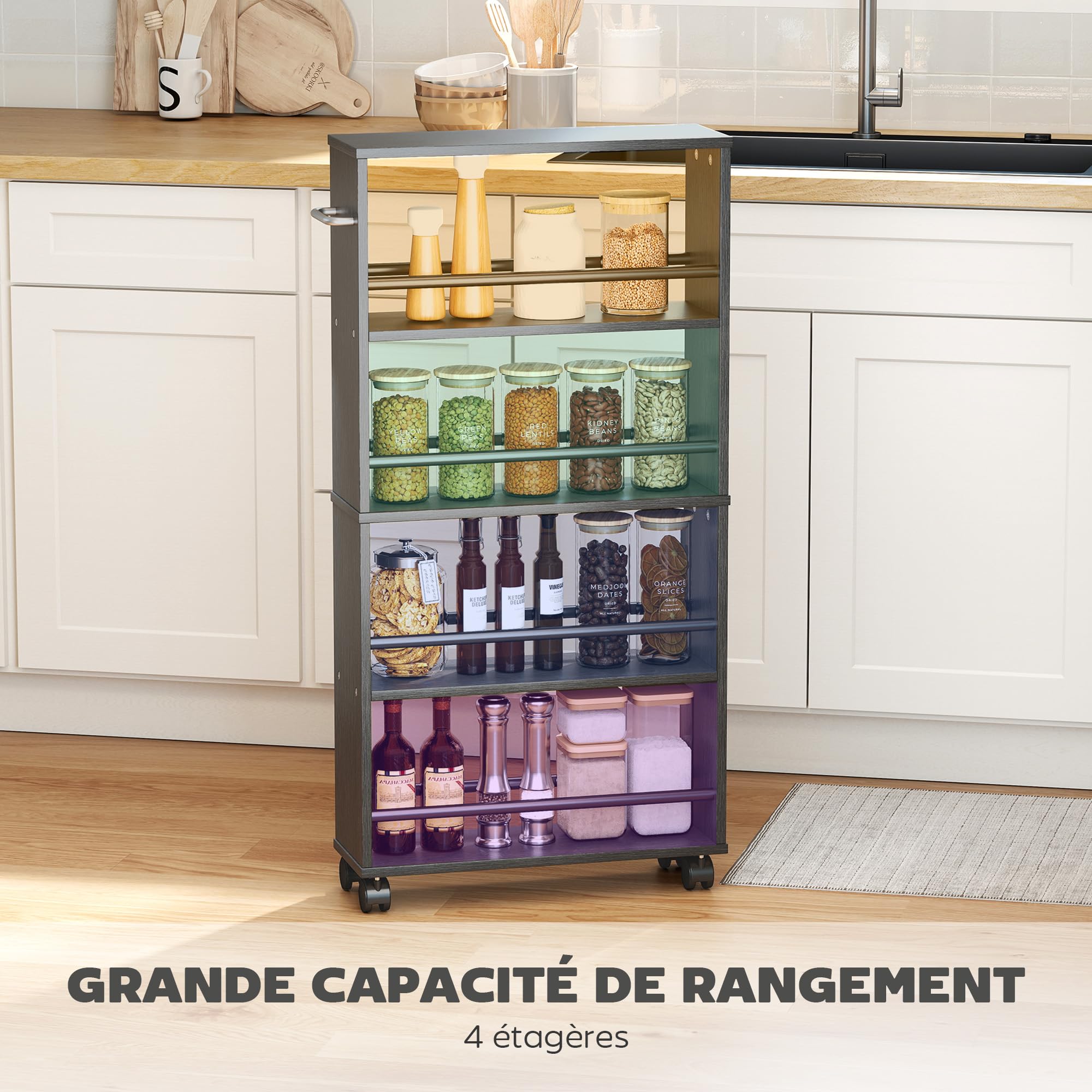 HOMCOM Carrello servizio 4 livelli carrello cucina ruote maniglie nero