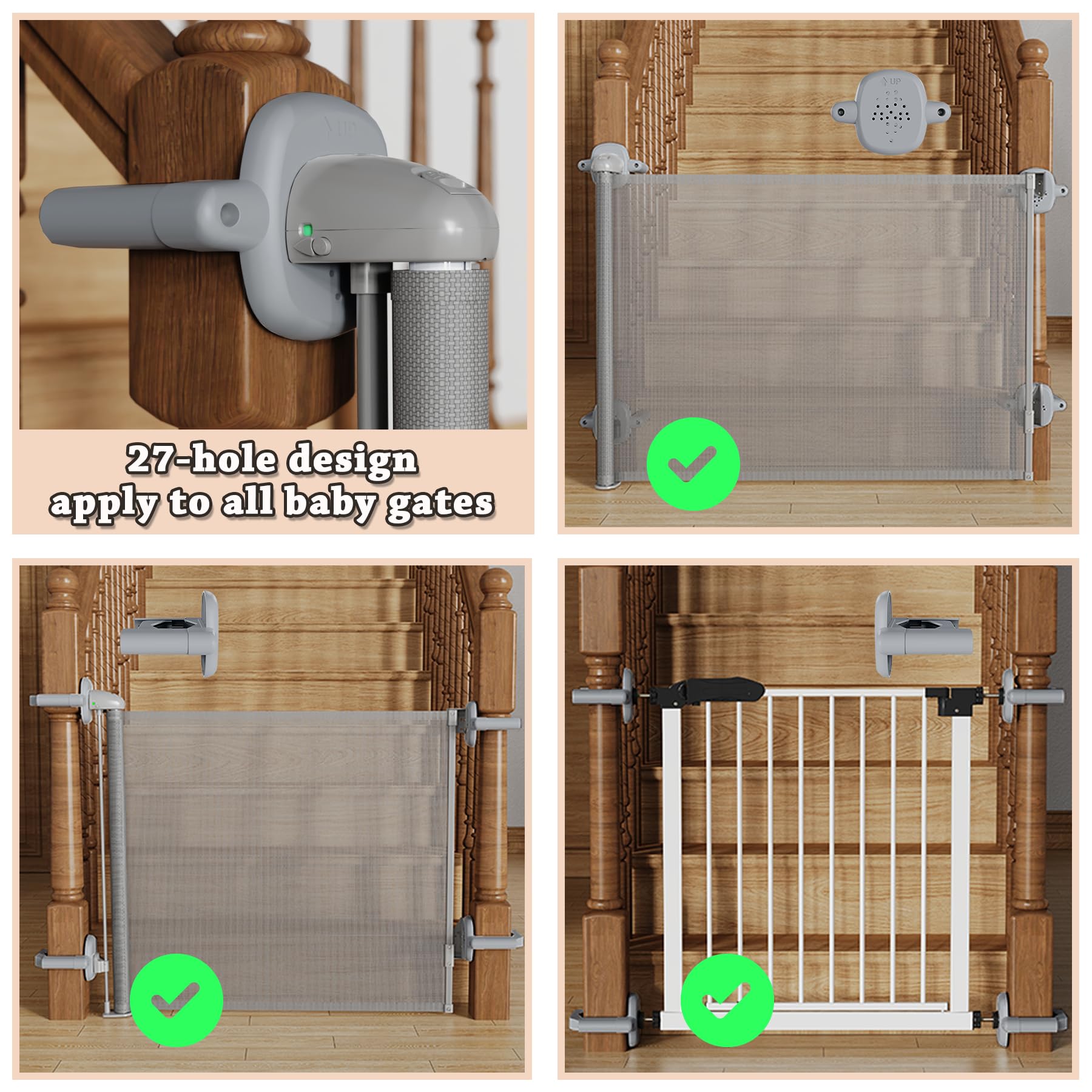 TXTLDB 2 Pcs Baby Gate Stair Railing Banister Adapter, Fits 1.5''-3.94'' Wide Square/Round Railings No-Drilling Mounting Fittings for Retractable, Mesh & Iron Gates, Stair Banister Protector (Gray)