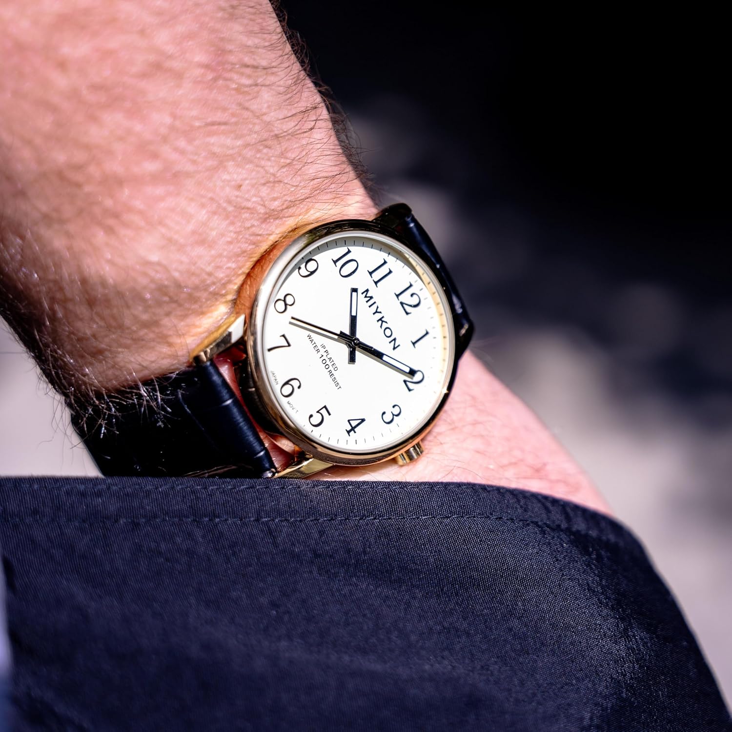 Miykon Casual Analog Watches for Men - Minimalist Easy Reader Mens Dress Watches with Genuine Leather Strap - Ion Polished, Scratch Resistant Glass, Japanese Quartz, Waterproof to 100ft