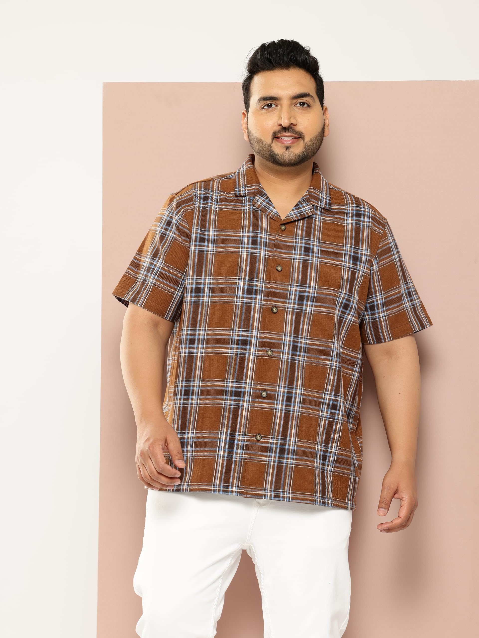 Thomas Scott Hombre | Talla grande | Estampado a cuadros | Tejido de algodón | Camisa - Ajuste regular | Manga corta