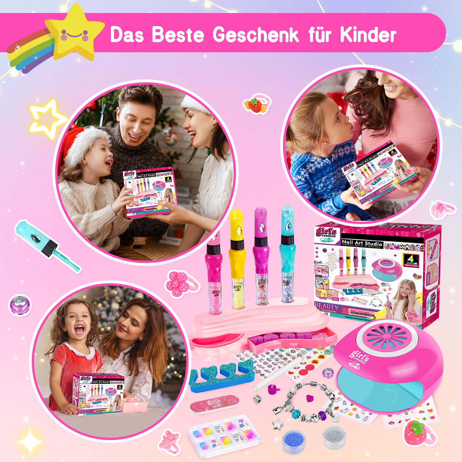 Herenear Kit Manucure Enfant, Vernis Enfant Cadeau Fille 6 7 8 9 10 11 12 ans, Vernis a Ongle Enfant, Coffret Maquillage Enfant Jouet Fille pour Anniversaire Noël La Fête