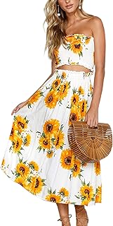 Women's Floral Crop Top Maxi Skirts Set 2 Piece Outfit Dress