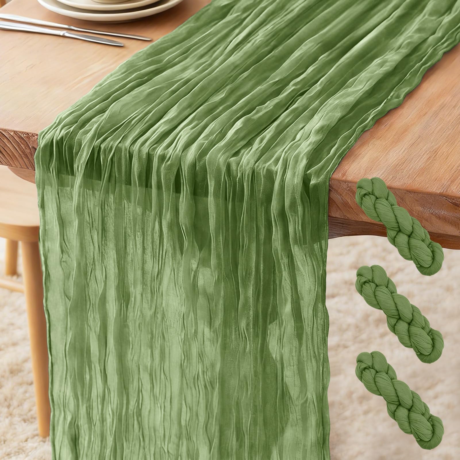 3 Pack Cheesecloth Table Runner Dark Sage Green, 300 x 90 CM Bohemian-style Gauze Rustic Gauze Fabric Tablecloth for Wedding, Parties, Christmas and New Year's Eve Table Decoration โ image 1