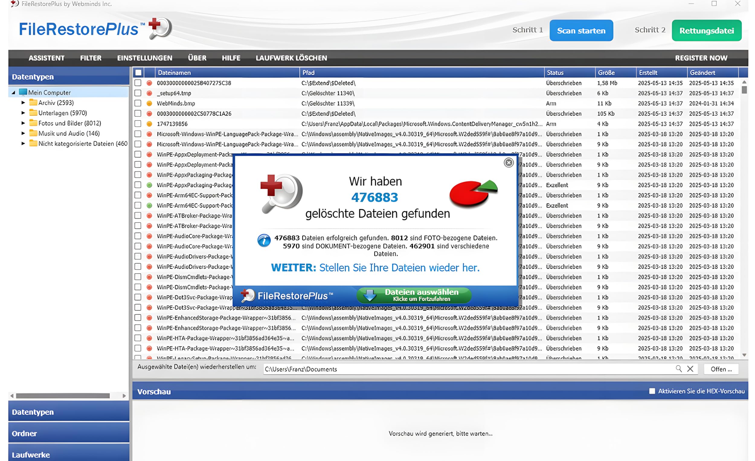 FileRestorePlus - Professionelle Datenrettung, Gelöschte Dateien, Fotos & Dokumente wiederherstellen, für Festplatten, USB-Sticks & SD-Karten, Schnelle & Einfache Bedienung für Win 11, 10
