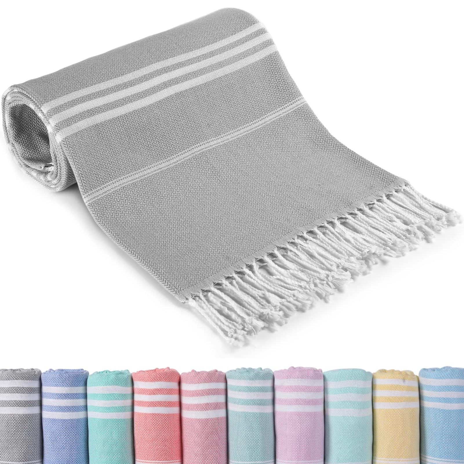 PsaltryCom Turkish Beach Towel Soft Lightweight Quick Dry Sand Free Bath Towel with Tassels for Beach Pool Travel Spa Yoga Camping (L,180x100cm)