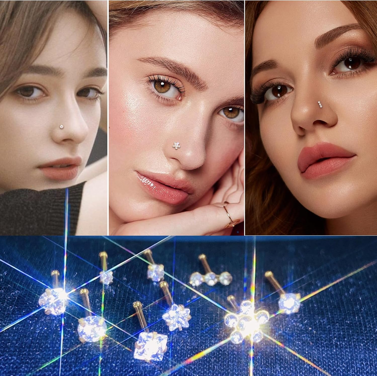 14k Gold Plated Nose Rings Studs for Women 316L Surgical Steel Nose Piercings 22g/20g/18g Gauges 1.5mm/2mm/2.5mm/3mm/3.5mm/4.5mm Sizes - Image 2