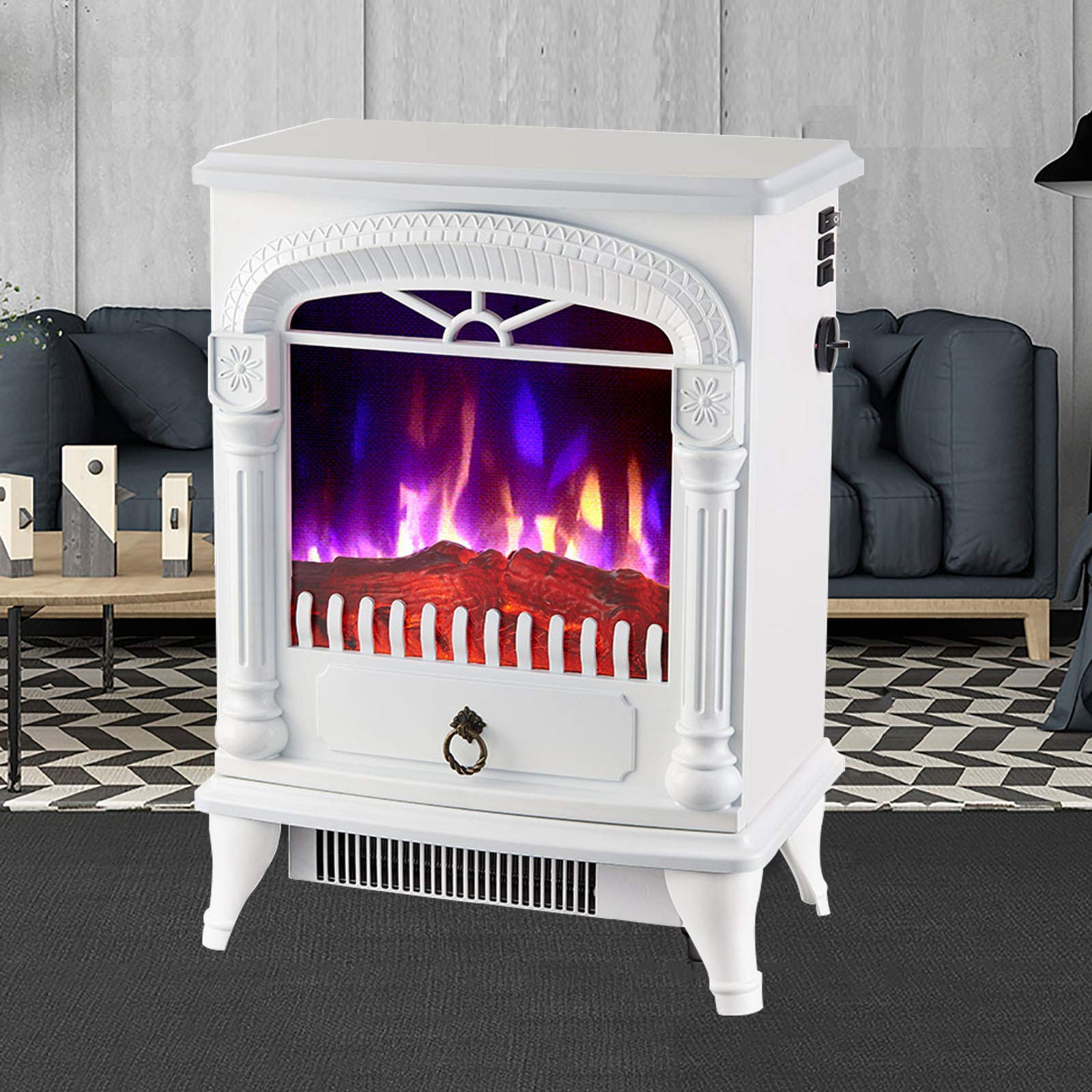 Amazon.com: ROLTIN Electric Fireplace Stove with Thermostat,Freestanding  Indoor Space Heater,1000/2000W Portable Electric Stove Fire with Flame  Effect,Cast Iron Effect,Black White (White) : Home u0026 Kitchen