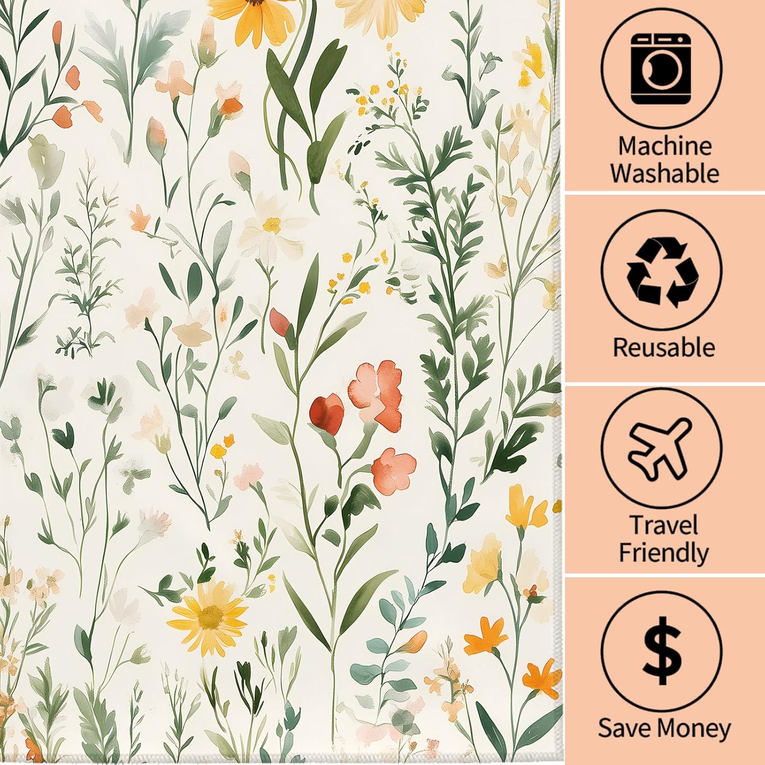 Retro Wildflower Hand Towels - 2 Pack, 14.5" X 28", Soft Microfiber Polyester Towel Set with Vintage Floral Pattern, for Natural Bathroom Kitchen Spa Hotel Decor Gifts Women Girls - Image 3