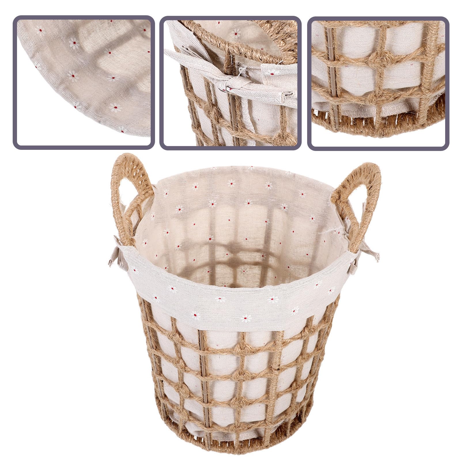 Toddmomy Cesta de Almacenamiento Tejida con Forro de Lino y Asas de Cuerda de Cáñamo, Organizador Pequeño Adecuado para Baño o Dormitorio, Resistente y Funcional