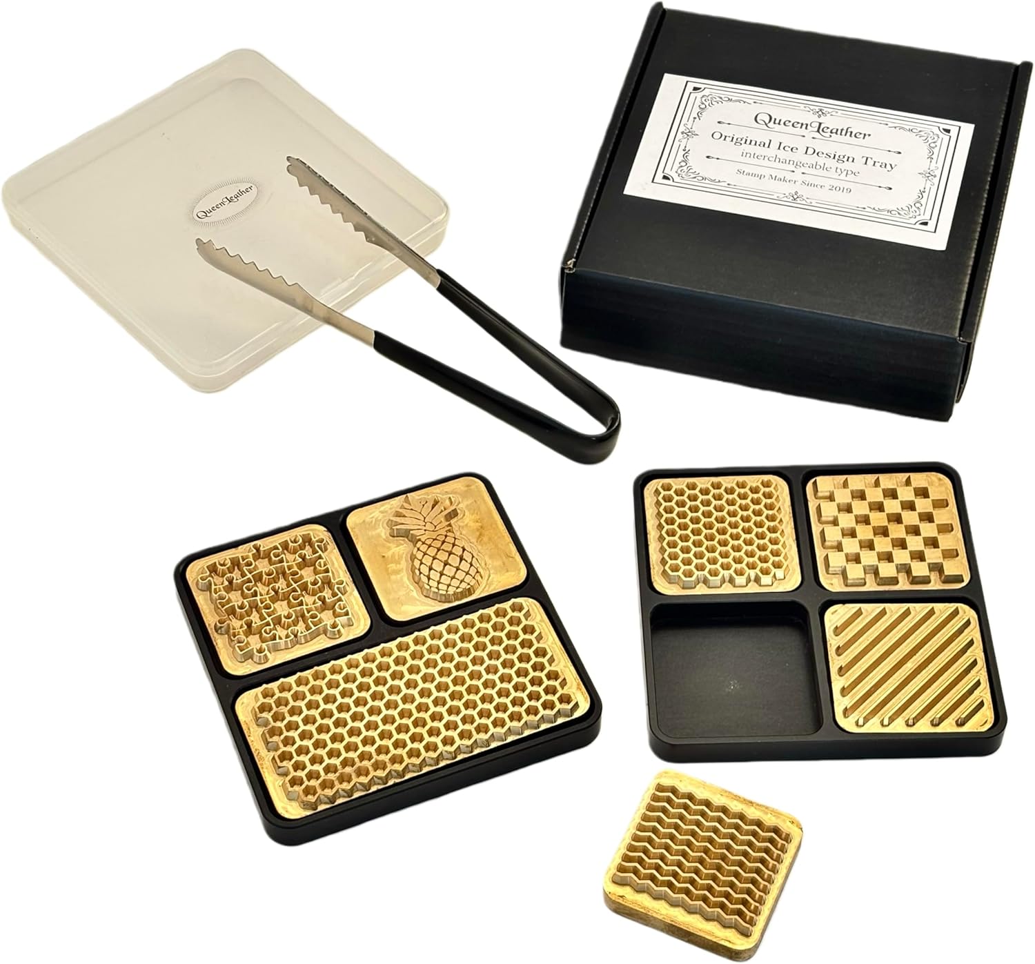 Custom Ice Design Tray for Cocktails & Whiskey - Interchangeable Brass Ice Cube Stamp - Personalized Logo Ice Stamp With Handle - Gift for Bartenders