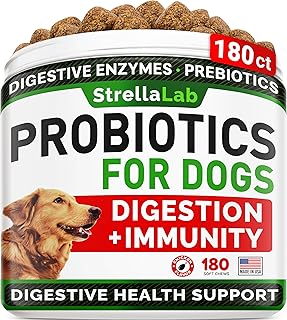 Dog Probiotics Treats for Picky Eaters - Digestive Enzymes + Prebiotics - Chewable Fiber Supplement - Allergy, Diarrhea, Gas, Constipation, Upset Stomach Relief - Improve Digestion, Immunity - 180ct