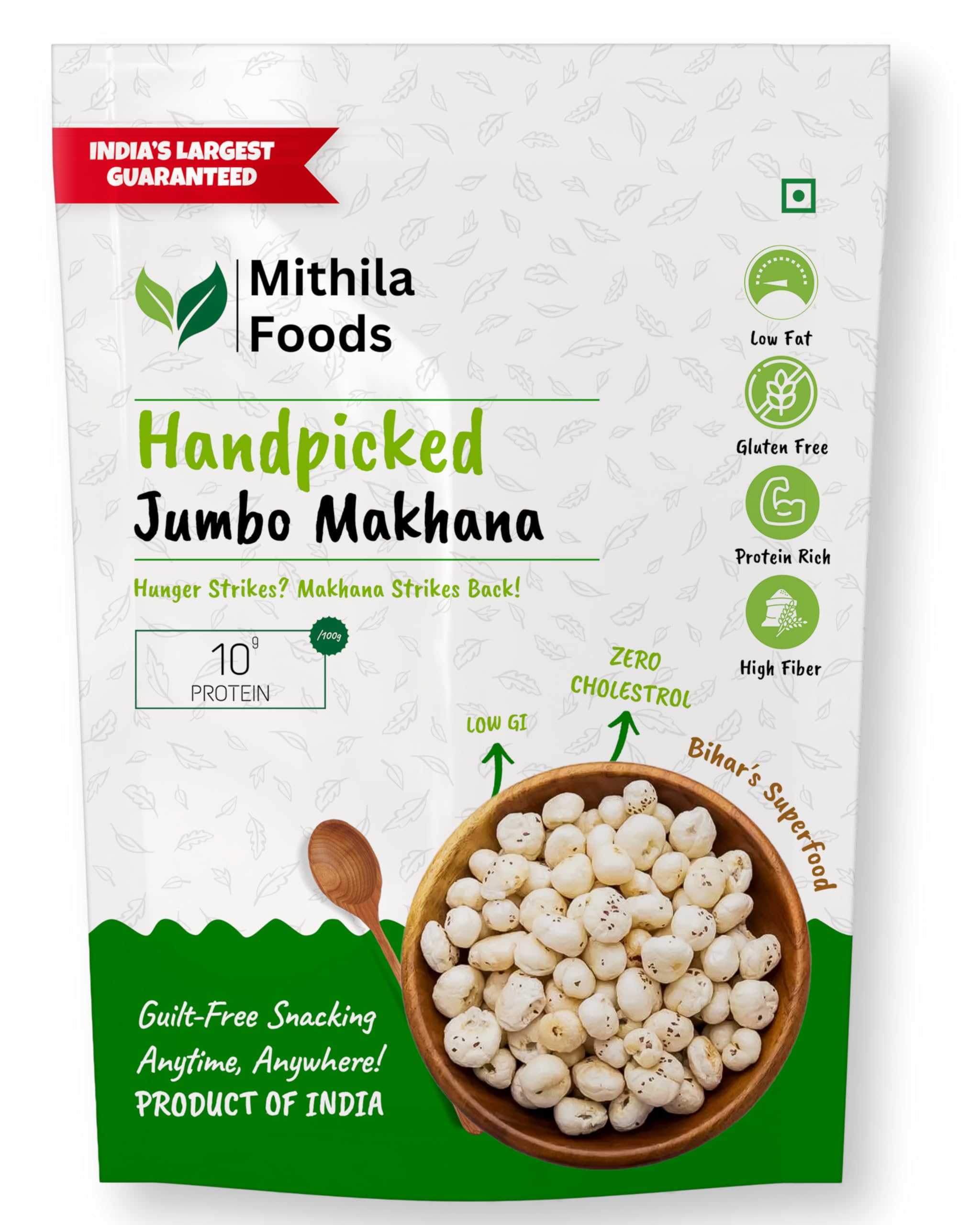 MITHILA FOODS 100g Authentic Bihari Jumbo Hand-picked Phool Makhana | 100% Natural & Gluten-Free Foxnuts | High Protein, Low-Calorie Lotus Seeds | Perfect Healthy Snack | Traditional Taste from Bihar
