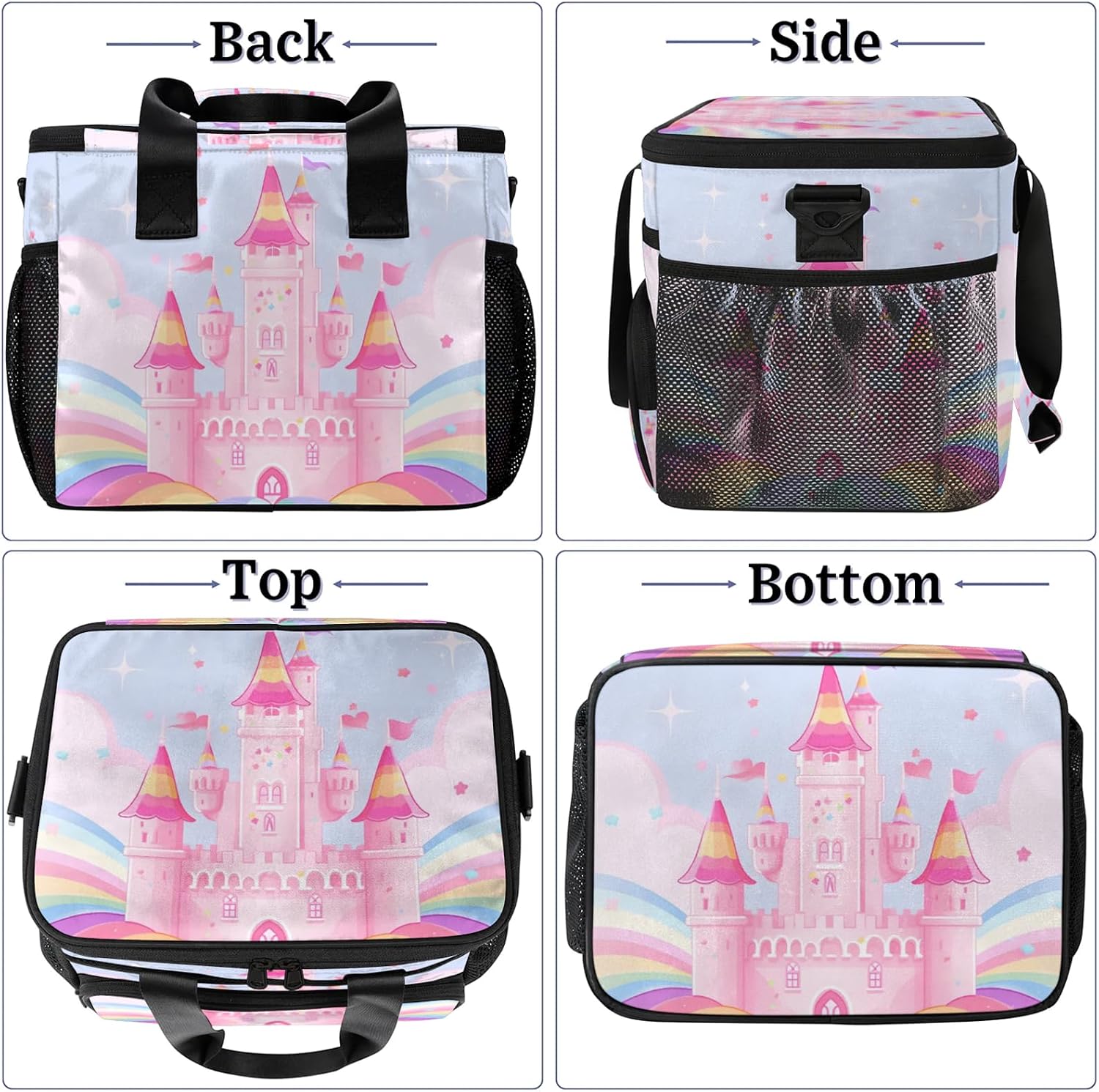 Pink Castle Insulated Picnic Backpack Lunch Box for Women Men Picnic Basket Tote Lunch Bag Picnic Bag Portable Lunch Bags for Picnic, Beach, Work, Trip,Office, Camp