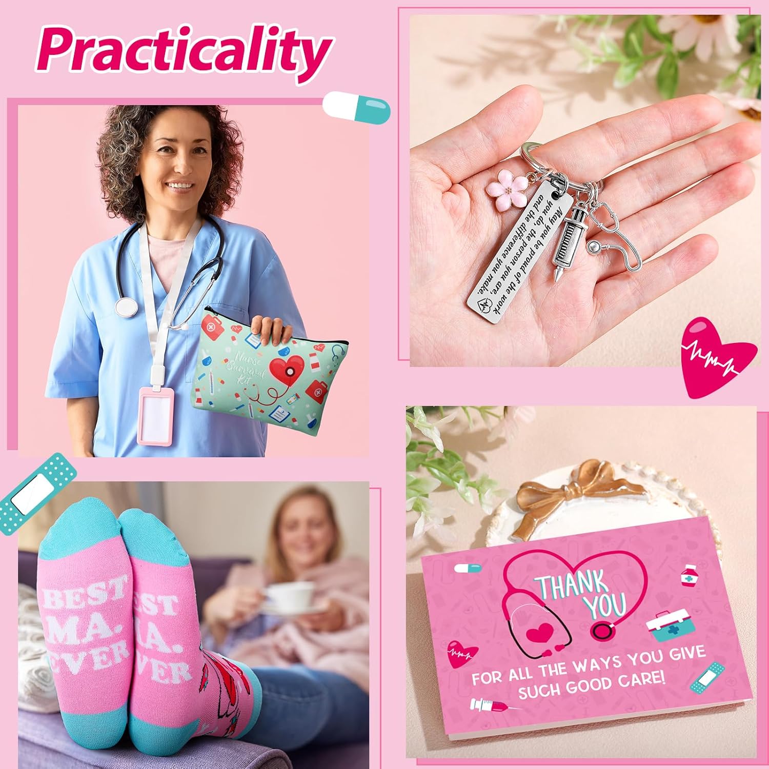 Skylety 9 Pcs Nurse Medical Assistants Gift Set for Women Trapezoid Grocery Canvas Tote Bags with Handle Glass Jar Tumbler Scented Candle Badge Reel Socks Novelty MA Nurse Week Appreciation Gift - Image 3