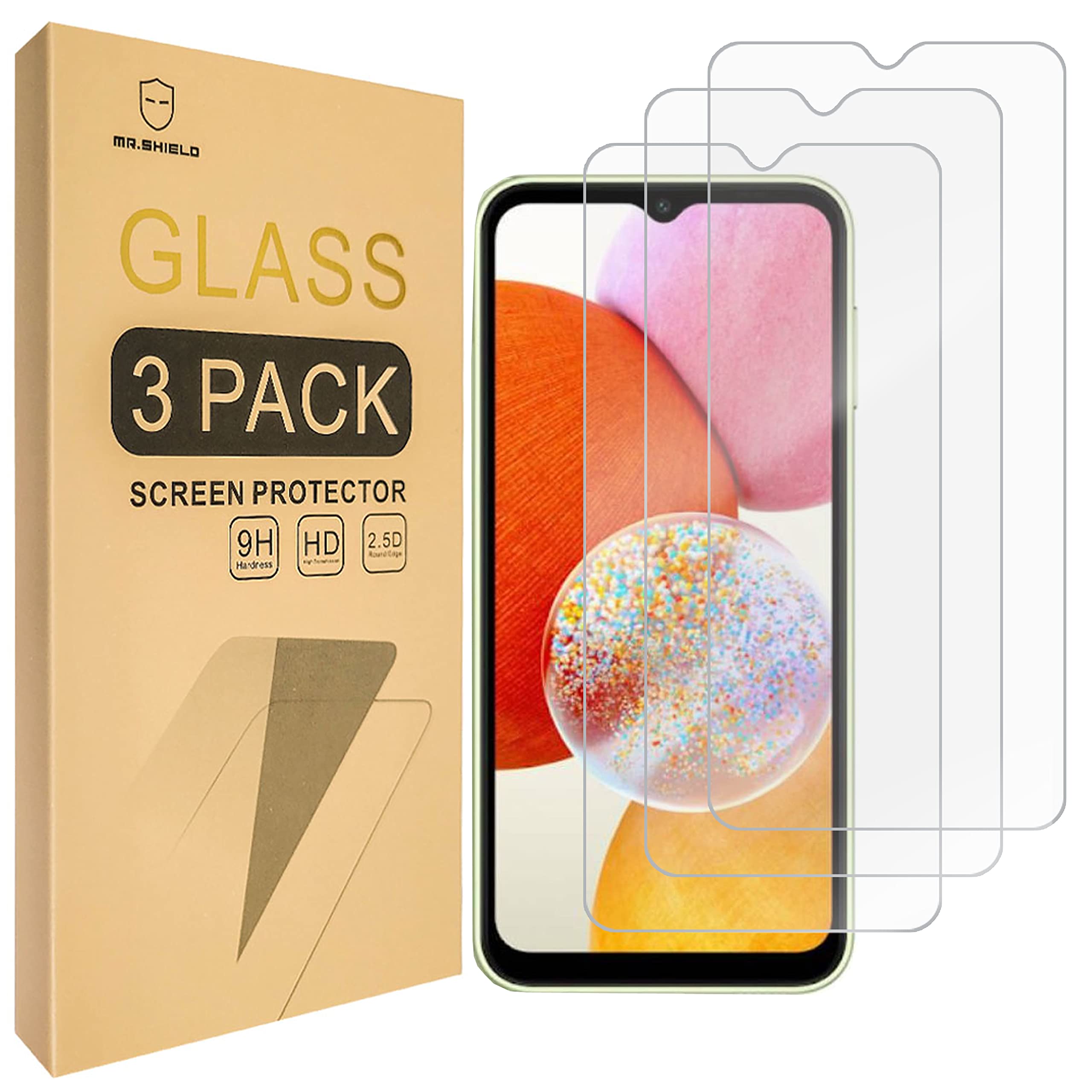 Mr.Shield [3-Pack] Screen Protector For Samsung Galaxy A14 4G [NOT for 5G] [Tempered Glass] [Japan Glass with 9H Hardness] Screen Protector