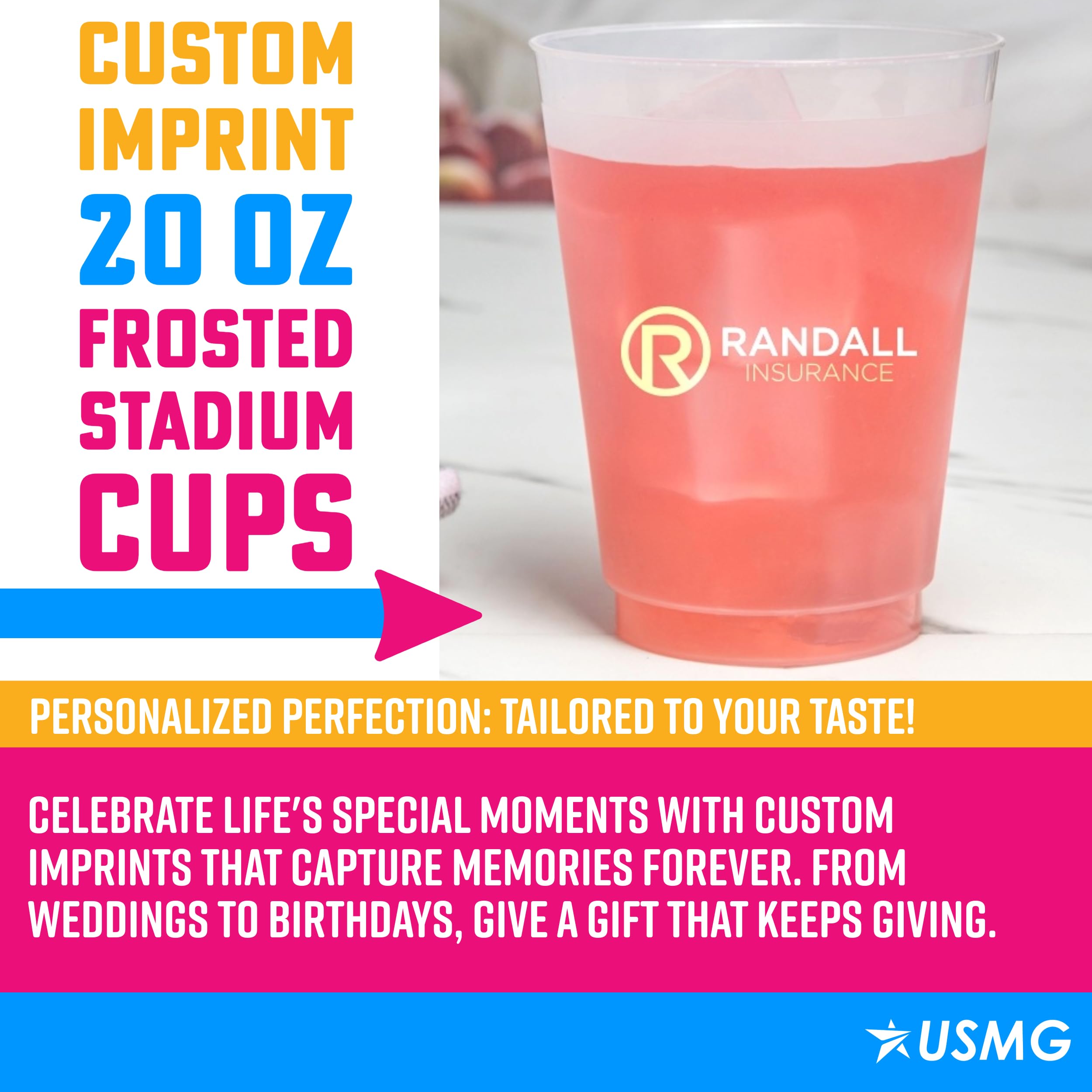 Amazon.com: Custom 20 oz Frosted Stadium Cups with Multi-Color Imprint for  Parties, Events, and Promotions (Qty 100) : Home & Kitchen