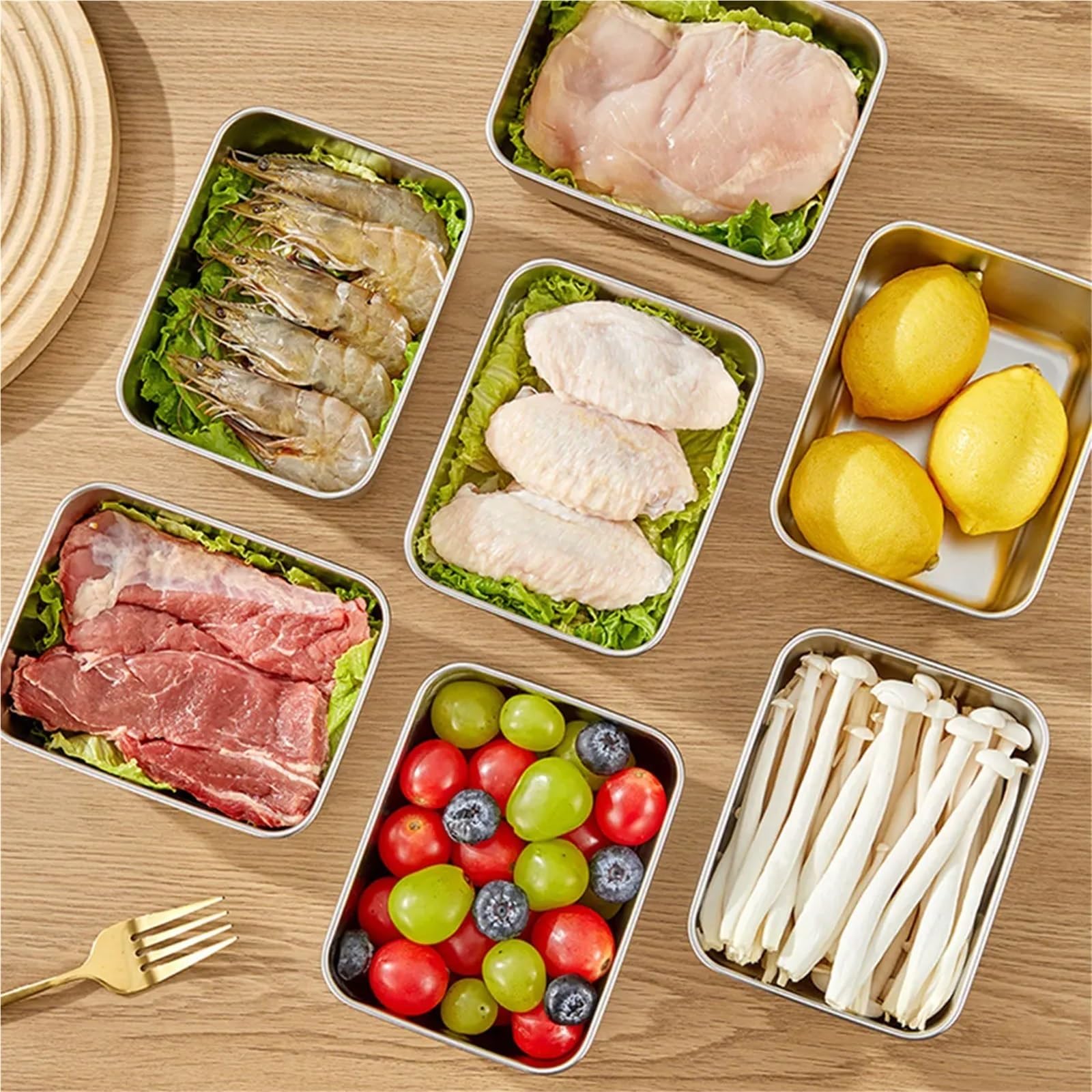 Contenitori per alimenti in acciaio inossidabile Contenitore for alimenti in acciaio inossidabile 304, quadrato, sigillato, con coperchio, impilabile, for conservare gli freschi(Mix 3pcs)
