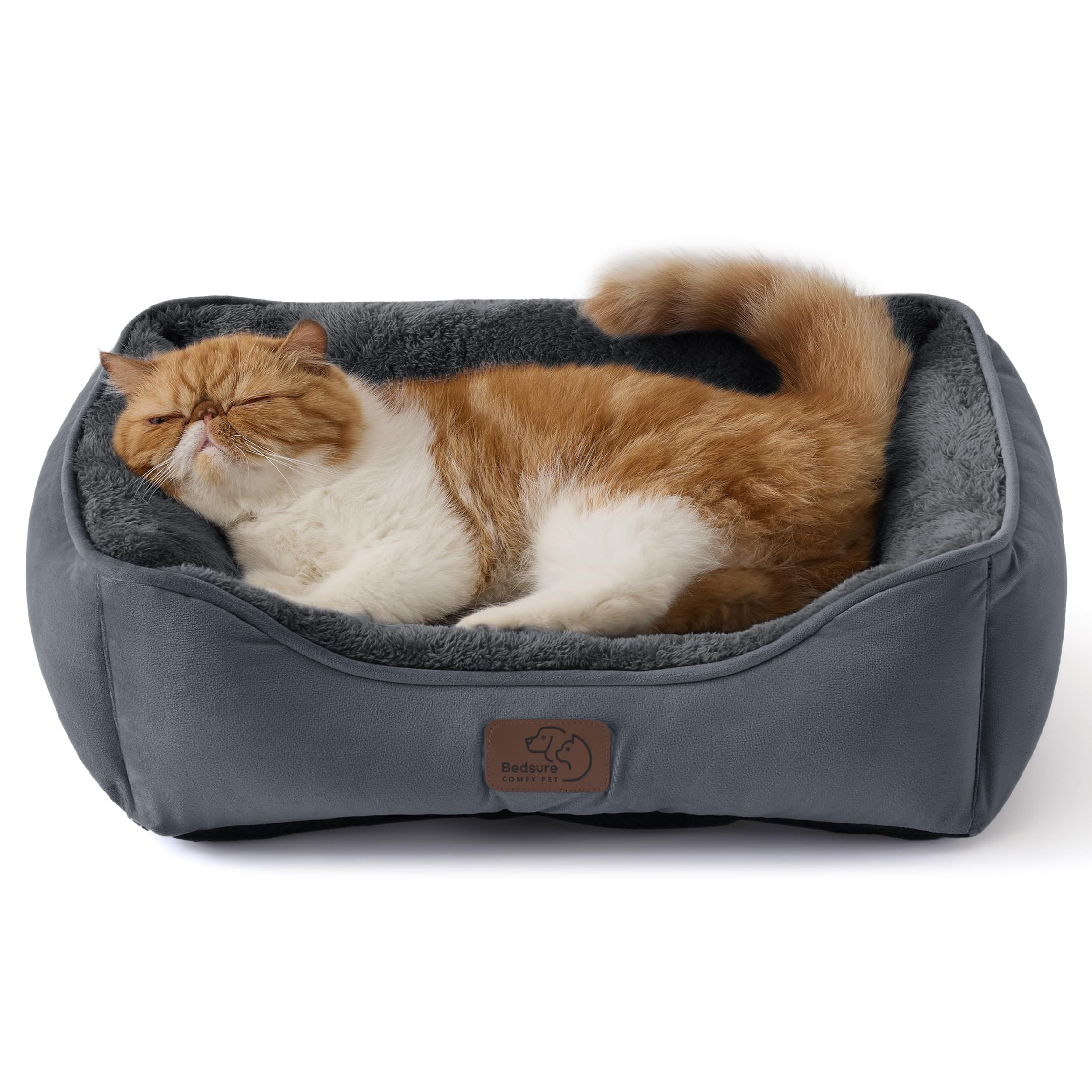 Bedsure Cama para Perros Gato Cama Rectangular Lavable, 51x41 cm | Rectangular Lavable para Perros Pequeños y Mascotas con Base Antideslizante para Gatitos y Cachorros, Gris Oscuro