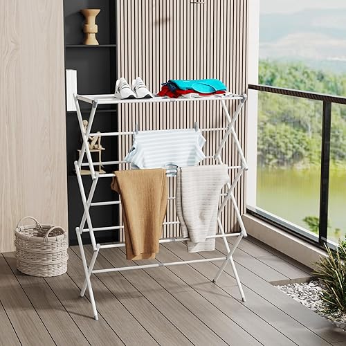 Miniatura 6 de Tendedero de secado para lavandería, escurridor plegable para ropa, pequeño estante plegable para ropa, uso para secar ropa en interiores y