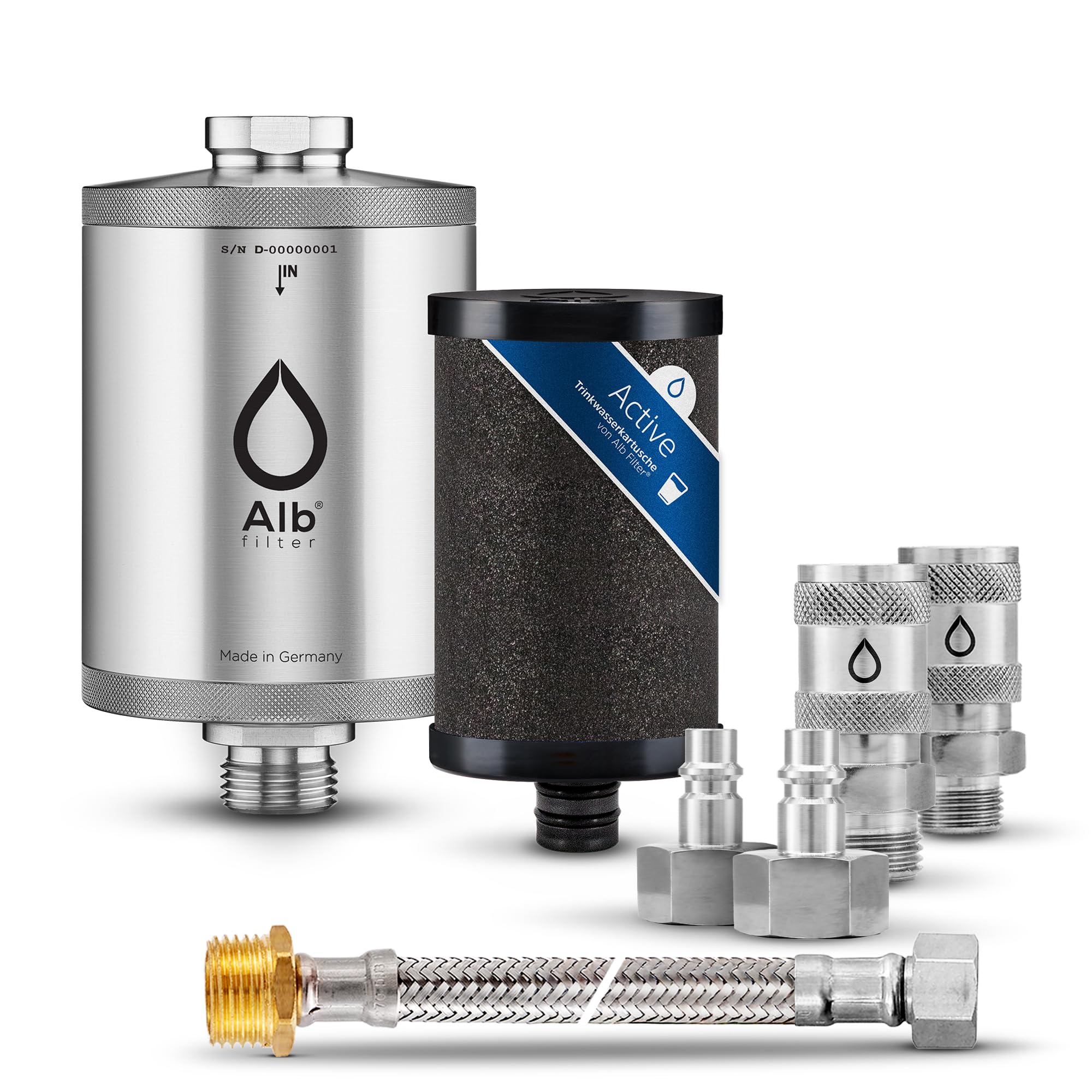 Alb Filter UNTERTISCH ACTIVE Wasserfilter Küche Edelstahl Natur | Reduziert Schadstoffe, Chlor & Geschmack, Untertischfilter Küche, Anschluss-Set Schnellkupplung, Made in Germany