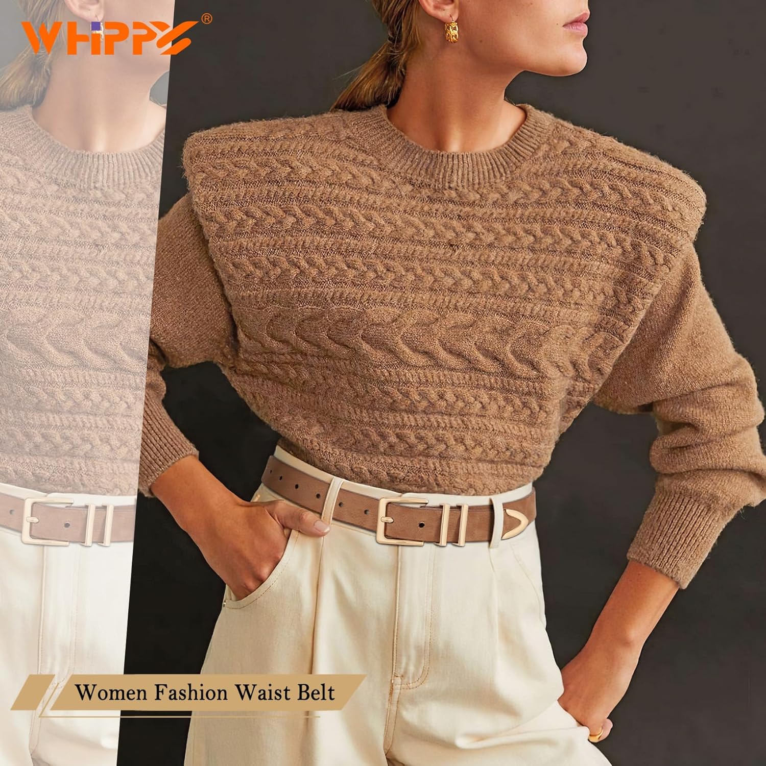 WHIPPY Women Suede Belt with Gold Buckle Fashion Ladies Casual Waist Belt for Jeans Pants - Image 3