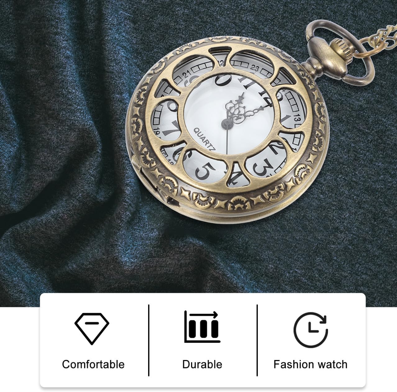 Mikikit Roman Dial Pocket Watch with Flipping Clamshell Cover Retro Hollow Vintage Bronze Chest Watch for Men Suitable for Formal and Casual Wear