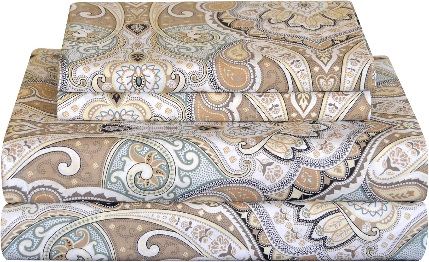 Pointehaven Bedding 4 Pieces Queen 100% Cotton Percale Sheets- Printed Bed Sheet & Pillowcase Sets- Soft Cotton Bed Sheets Set- Fits Mattress 19 inches Deep Pocket (Queen, Prima) - Thumbnail 5