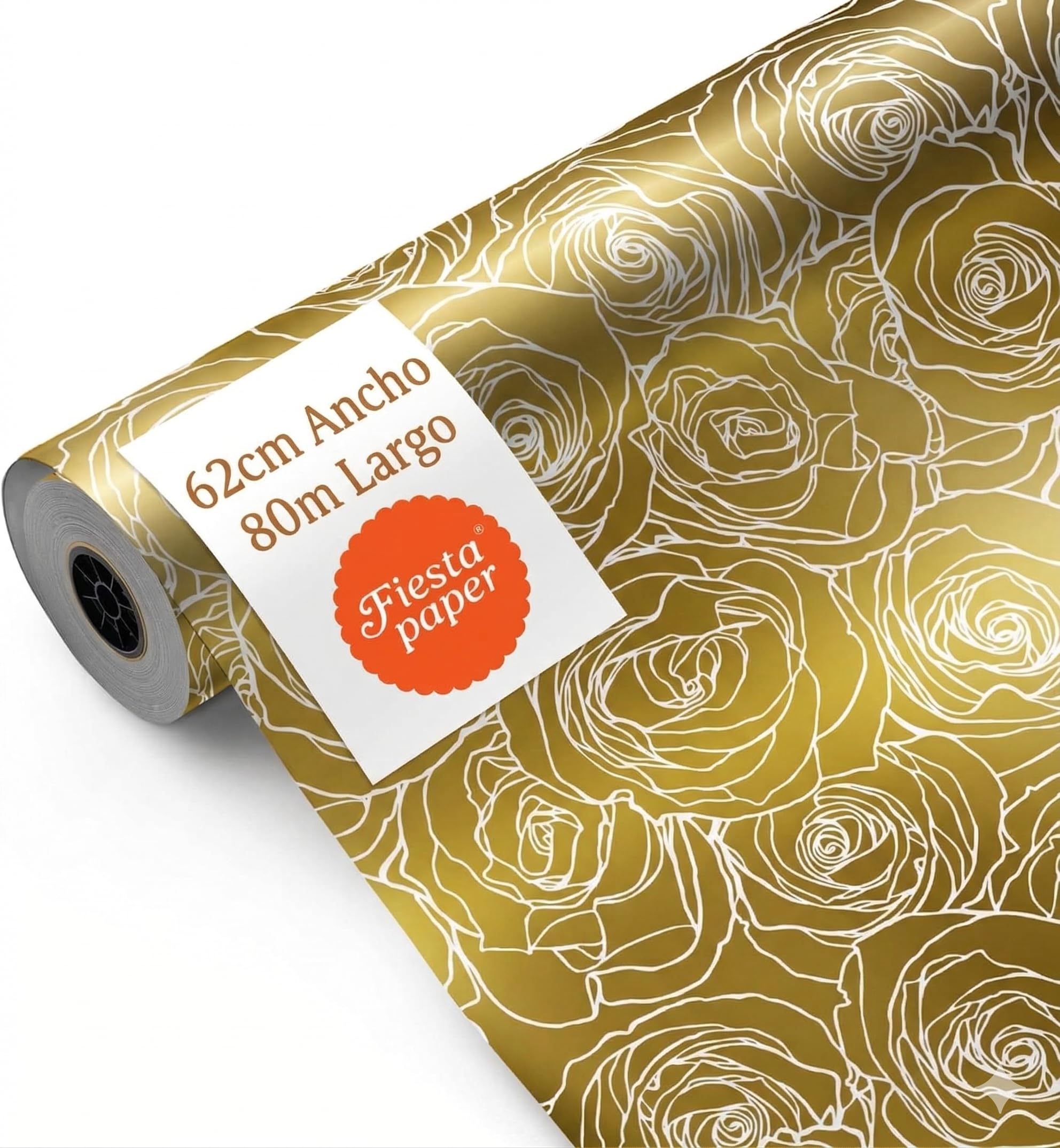 Rollo de Papel Regalo Rosa Estilo Oro 62cm x 80m Bobina Grande Resistente - Envolver Regalos Cumpleaños Baby Shower Bodas Tiendas Comercios - FP Fiesta Paper