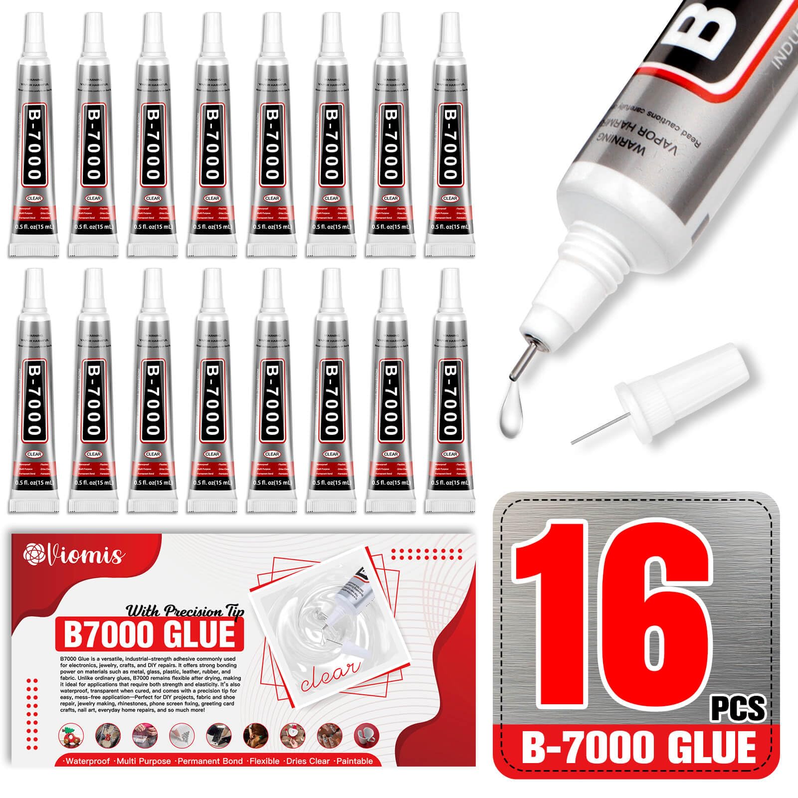 16 PCS 15ml B7000 Glue Clear with Precision Tip, Rhinestone Glue for Nail, Craft Glues, Jewelry Glues, Jewelry Making, Nail Art, DIY, Makeup, Shoes