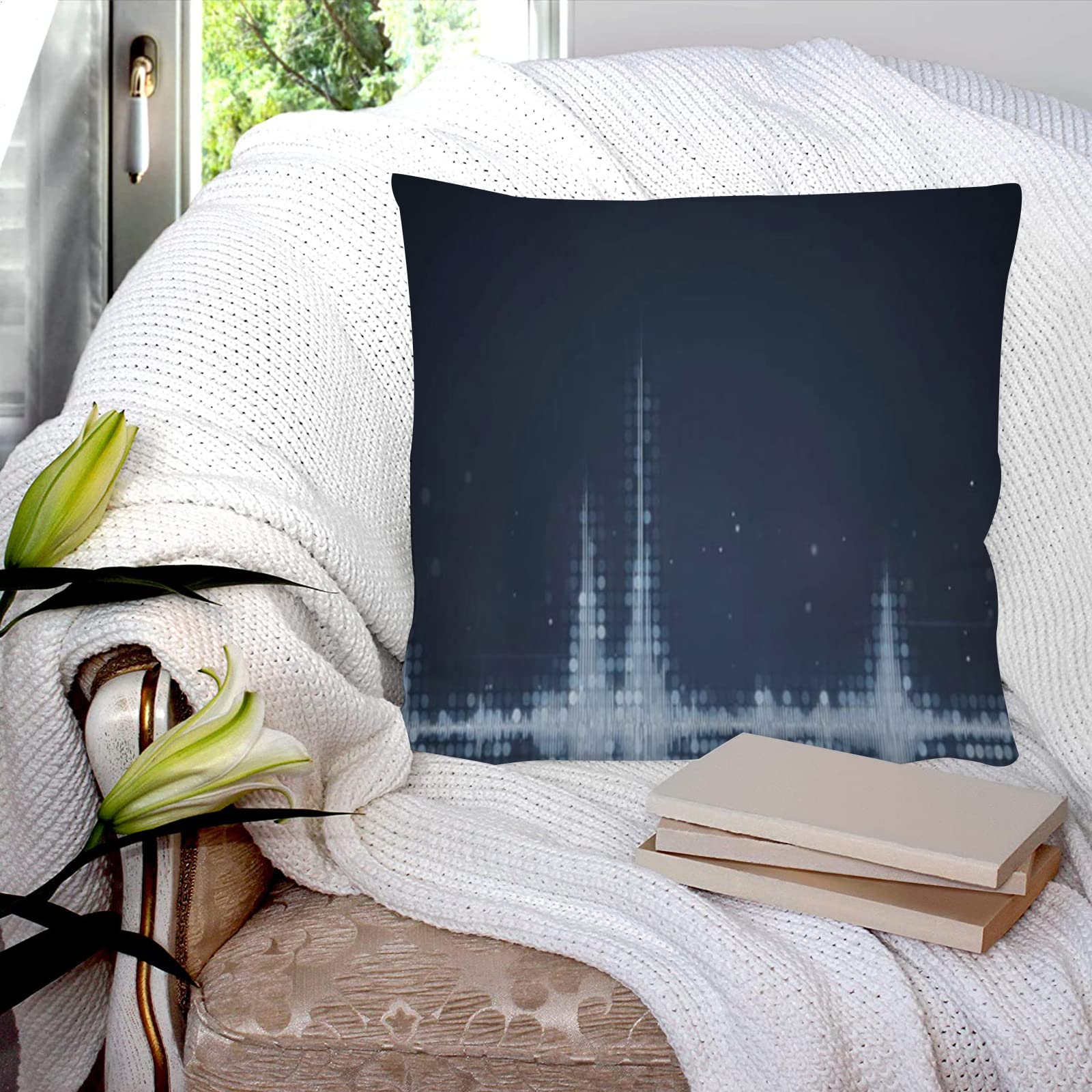 Cushion Covers 45x45 cm, Polyester Square Throw Pillow Cases,Abstract Gray Amplitude Grey Audio Waveform Equalizer Generated T, Cushion Cover for Sofa Couch Bedroom with Invisible Zipper, 18x18 Inches