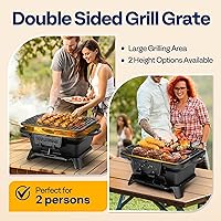 Vista 4 de VIVOHOME Parrilla de carbón rectangular de hierro fundido con rejilla de doble cara, parrilla de barbacoa portátil al aire libre, estufa de mesa