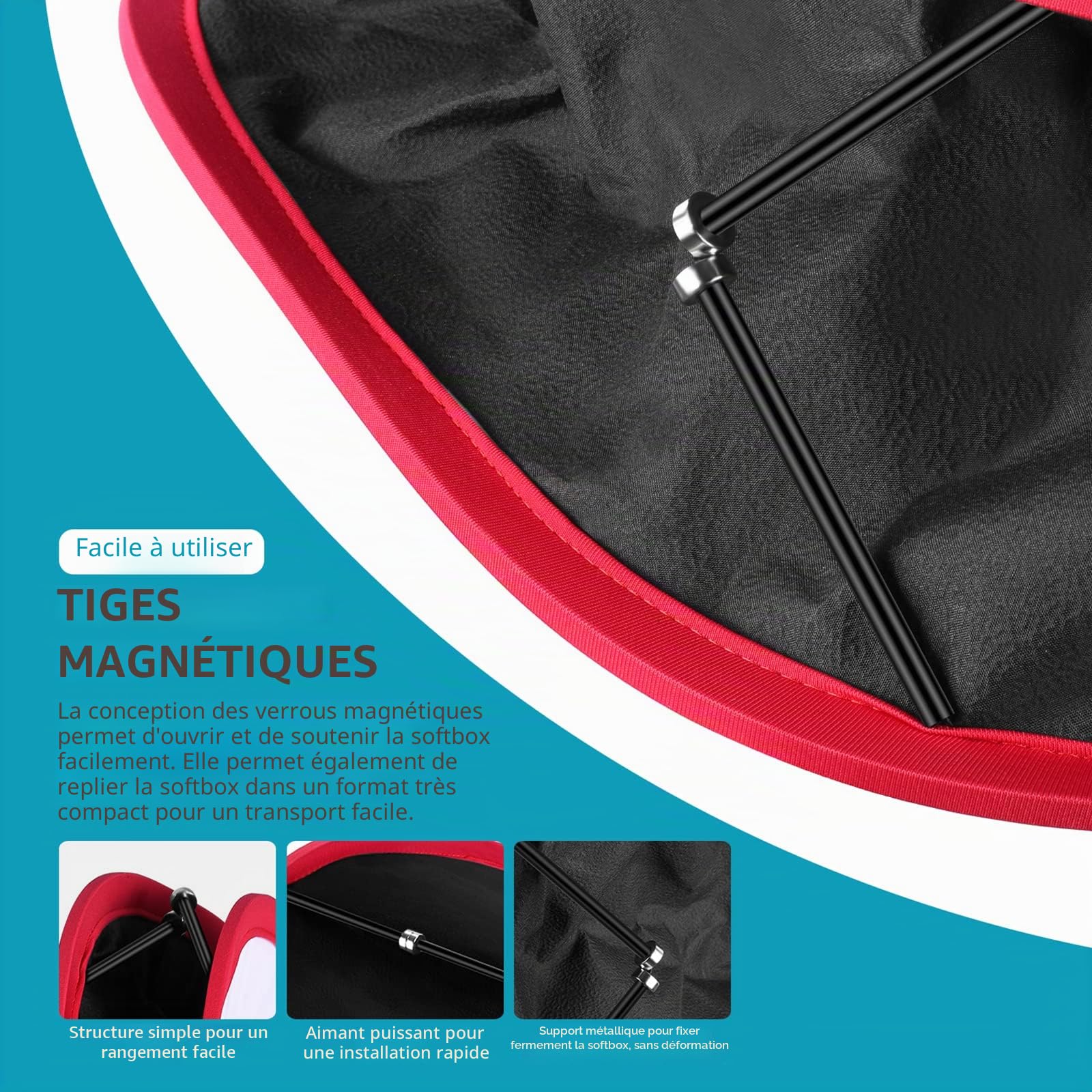 Neewer Boîte à Lumière Softbox Pliable avec Attache de Sangle, Grille et Sac de Transport Compatible avec Neewer 480/660/530 LED Panneaux d'Éclairage, Ouverture de 9,8 x 8,7 cm (Noir + Rouge)