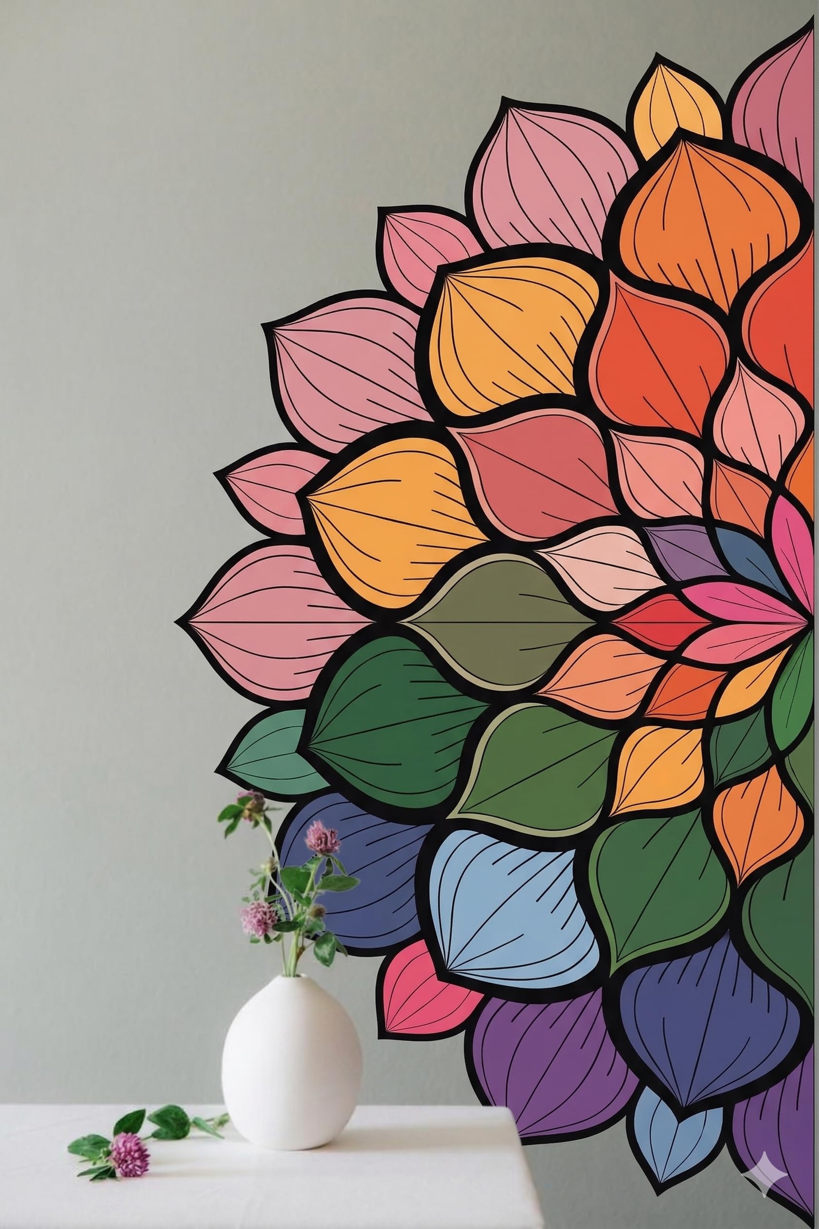 Colourful Mandala Flower Wall Decal Sticker, Multicolour, Boho Floral Design, 55 x 110 cm Self Adhesive Sticker (Pack of 1)-image-47