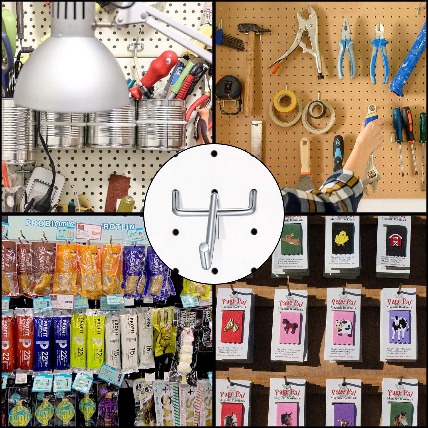 30 Pezzi Ganci per Pannelli Forati, Ganci Pannello Forato, Ganci per Pegboard in Metallo per Organizer Mensole Garage Negozi di Supermercati - 10cm/5cm