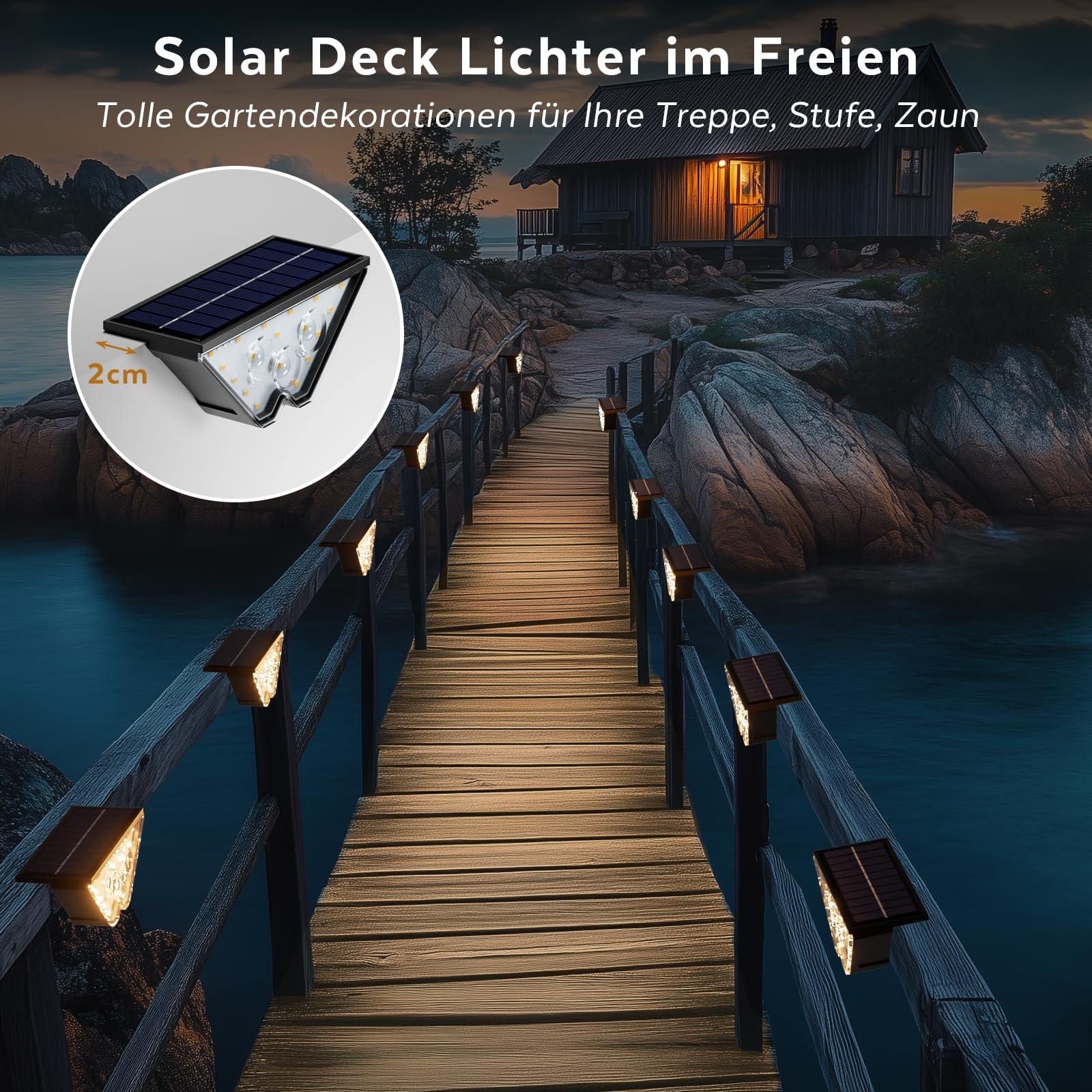Solarlampen für Außen Garten, Treppenlicht 800mAh Treppenbeleuchtung Außen Solar Bodenleuchten Aussen für Innenhöfe Dekoration Terrasse Zaun Pathway Stufen Treppen LED Wegeleuchten IP65 18 LED 6 Stück
