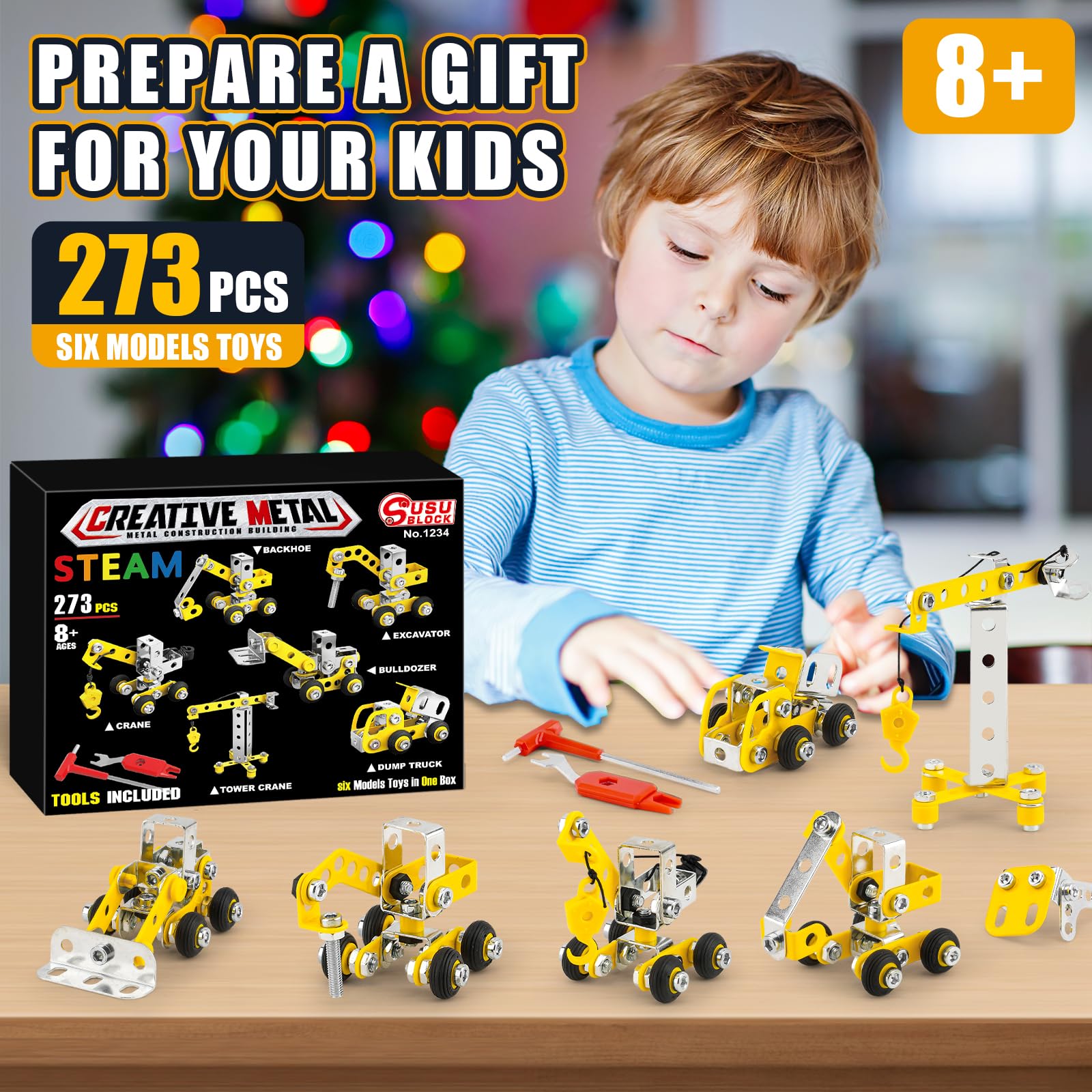 Juegos de erectores para niños de 8 a 12 años, 6 súper mini juguetes de ingeniería para niños de 5 a 7 años, kit de modelo de construcción de construcción de metal, bloques de construcción 6