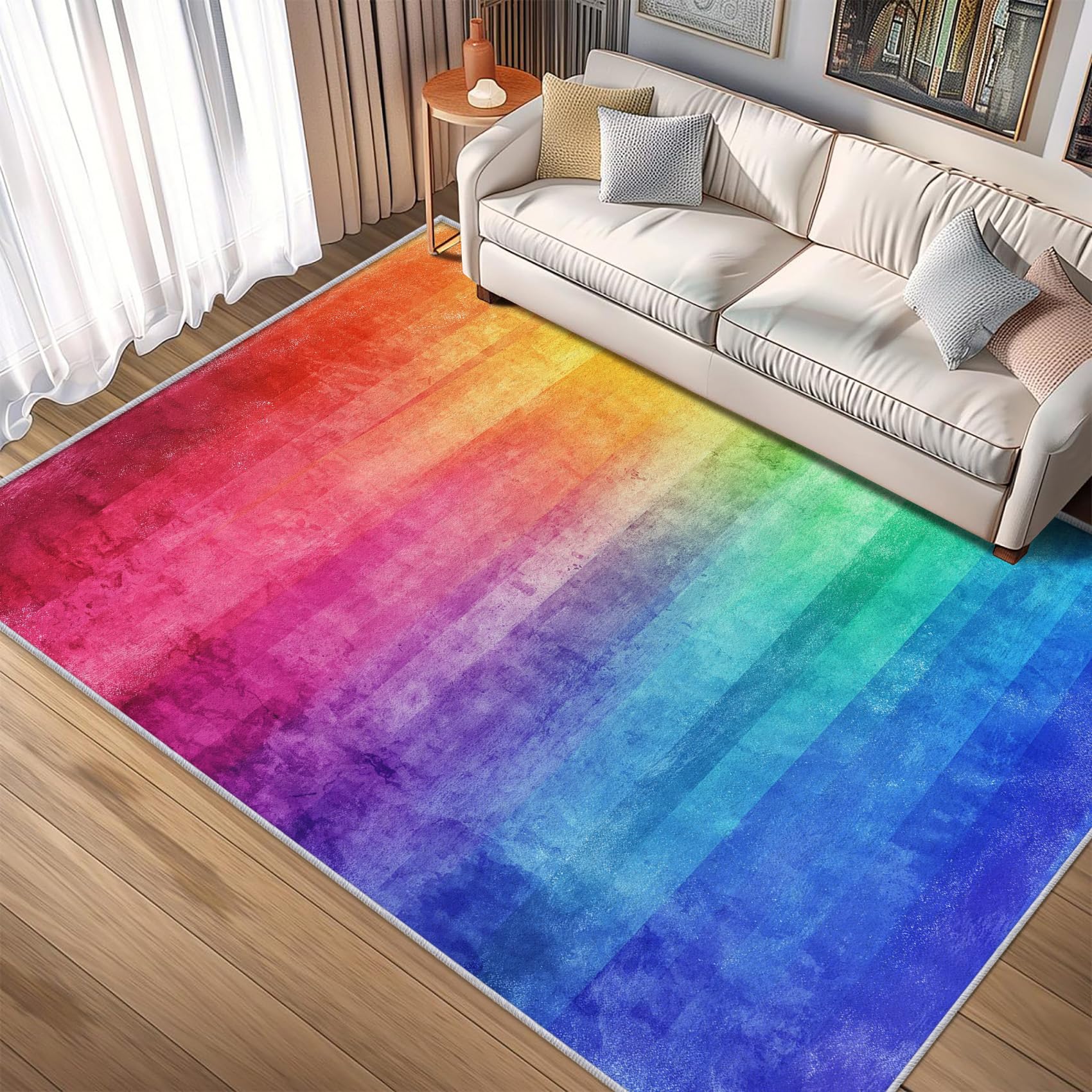 Rainbow Rugs for Living Room 8x12 | Colorful Abstract Art Pattern Design Area Rug, Rainbow Bedroom Decor Carpet, Non Slip, Washable VFGX737