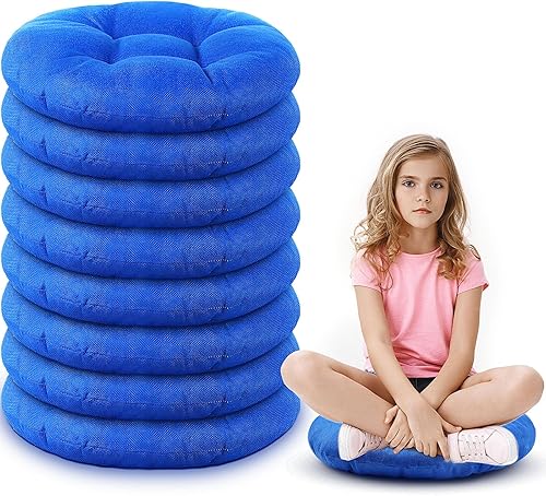 Cojines redondos de piso de 15 pulgadas para niños y niños pequeños, asiento flexible para muebles de aula, almohada de piso de 3.5 pulgadas de
