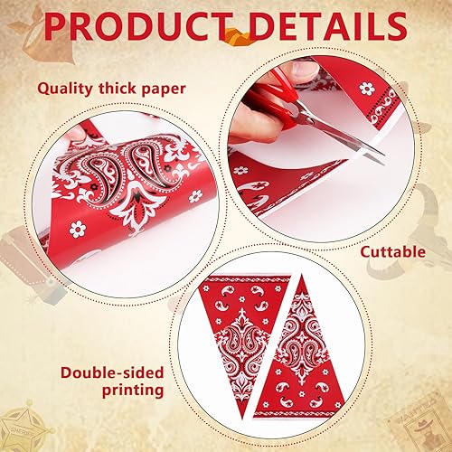 Miniatura 4 de Decoraciones de fiesta con temática occidental, paquete de 6 banderines rojos banderines banderines de granja campestre con estampado de vaca,