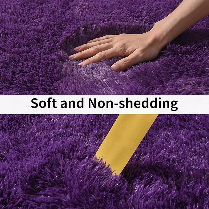 Alfombra Shaggy Morada 4x6 Pies para Dormitorio, No Deslizable miniatura 7