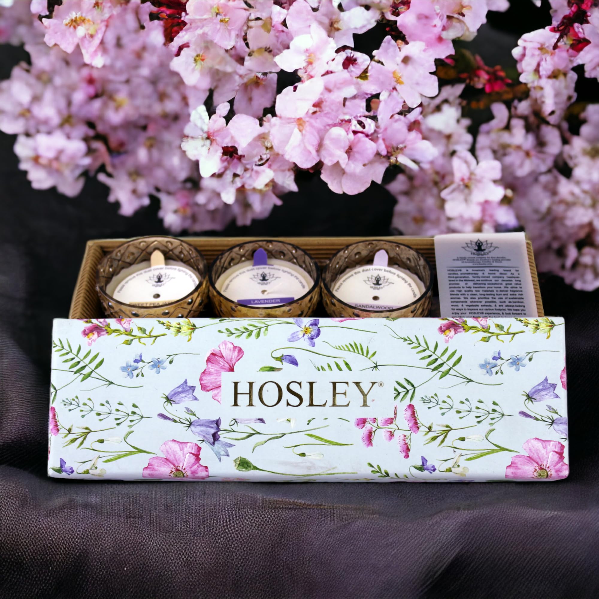 Hosley® Set of 3 Scented Gold Glass Candles Gift Set Perfect for Festival Gifting|Sandalwood|Lavender|Jasmine|with Free Ten Incense Sticks(Pack of 1)