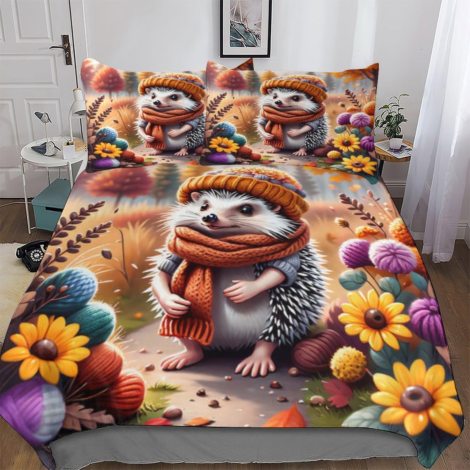 Housse de couette hérisson mignon 220x240 parure anti-pli et ultra douce pour un sommeil réparateur
