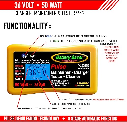 Miniatura 3 de Battery Saver Cargador de pulsos, mantenedor y probador de alta calidad de 36 voltios y 50 W (Gen. 3), amarillo, negro (2365L-36-G3)