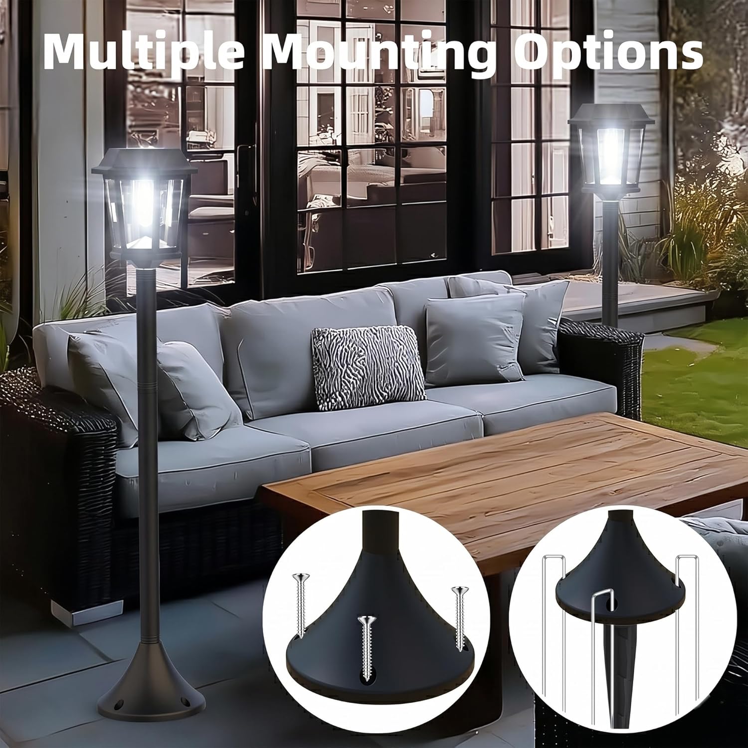 2 Pack Solar Lamp Post Lights Outdoor, 61” Dusk to Dawn Solar Pole Lights for Outside, 6000K Cool White Waterproof Floor Lamps for Patio, Yard, Pathway, Driveway