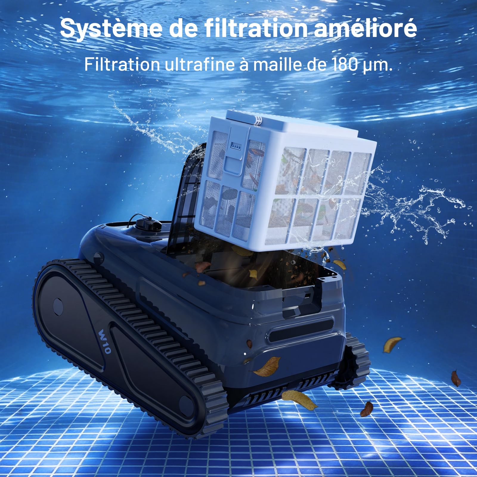 VONKO W10 P10 Robot Piscine sans Fil, Aspirateur Piscine avec Navigation IA, Nettoyage Fond/Parois/Ligne d’Eau, 180 Min d’Autonomie, pour Piscines Jusqu’à 200 m², Bleu Roi