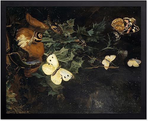 Poster Master Póster vintage de suelo de bosque, naturaleza muerta retro con mariposas, lagartos y serpientes, arte floral oscuro, regalo para ella,