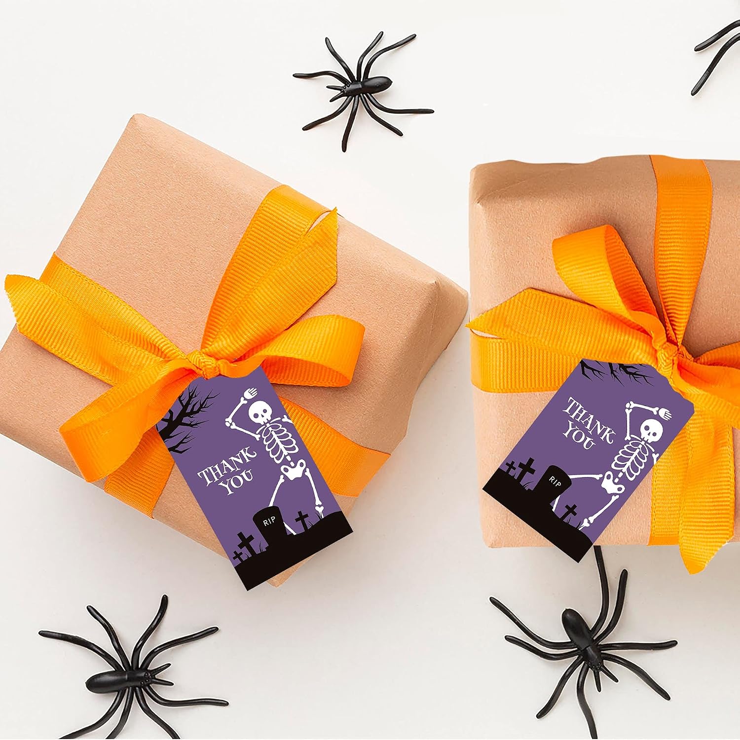 Andaz Press 40-Pack Skeleton Graveyard Halloween Classic Gift Tags with String Tags for Bags - 2 x 3.75 inch