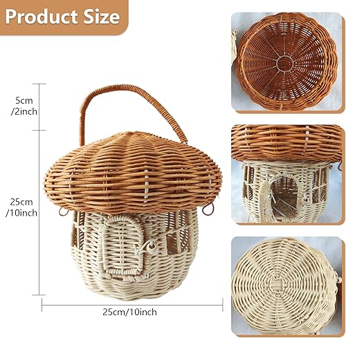 Miniatura 3 de Cesta de setas con tapa, cesta de Pascua para niños, cesta de almacenamiento de hongos de 10 pulgadas, cesta de ratán hecha a mano, cesta de picnic
