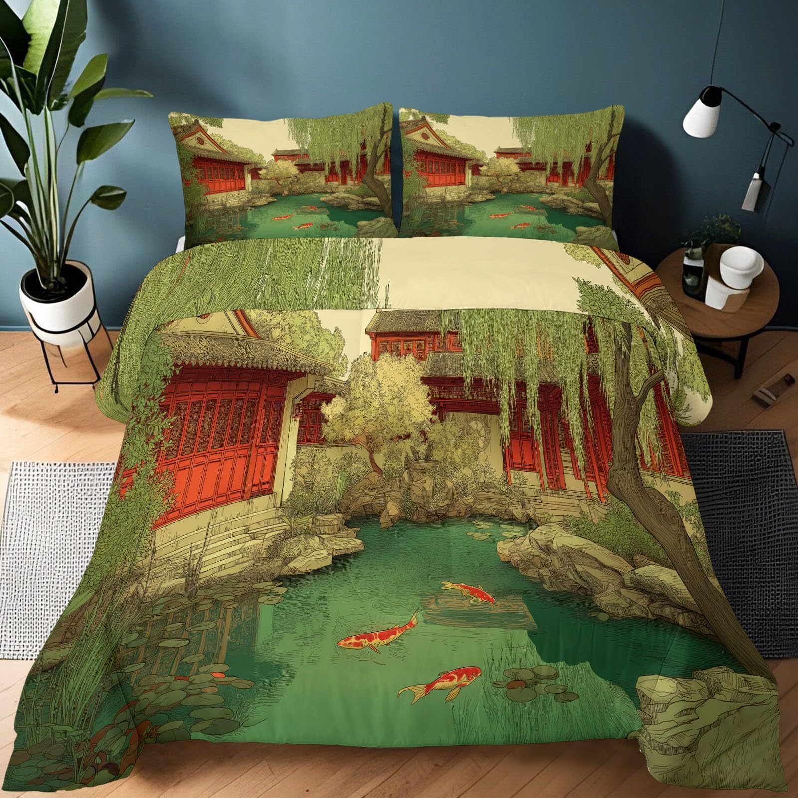 Couette sans housse 200x200 cm 4 saisons verte et edredon reversible