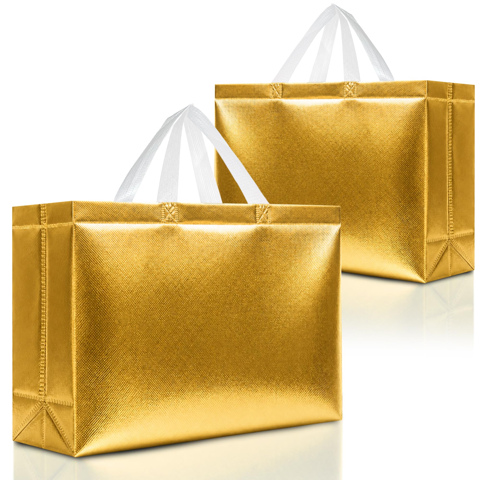 Photo 1 of Nush Nush Extra Large Gold Gift Bags – Set of 12 Reusable Extra Large Gift Bag With Handles - Perfect XL Goodie Bags for Christmas, Thanksgiving, Wedding, Bachelorette Party Favors - 15.5"x 6"x12"